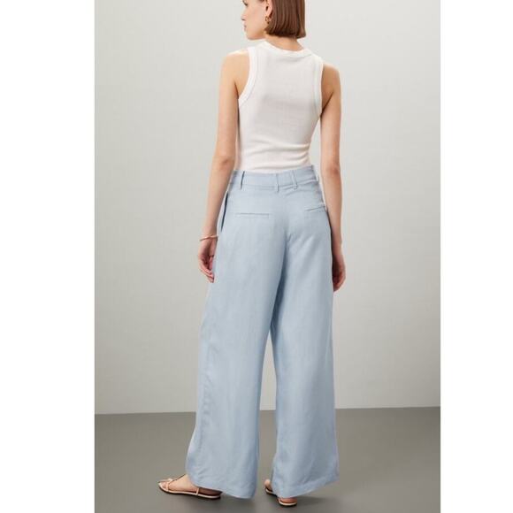 ROSETTA GETTY Women's Light Blue Linen Front Zip Wide Leg Trouser Pants Size 2 - Picture 2 of 12